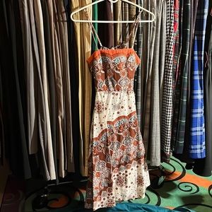 Rubber Ducky Productions, Inc. brown, blue,white,orange paisley tie backed dress